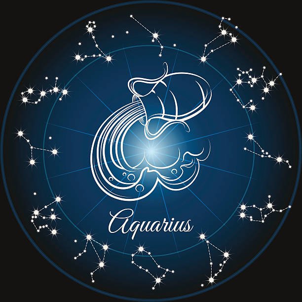 zodiac sign aquarius and circle constellations. vector illustration